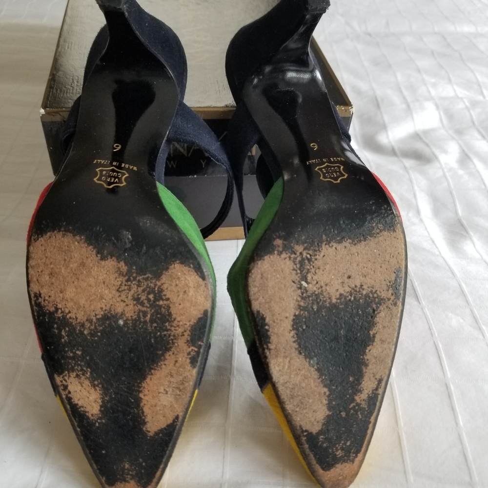 Vintage Donna Karan Colorblock Suede Slingbacks - Picture 6 of 6